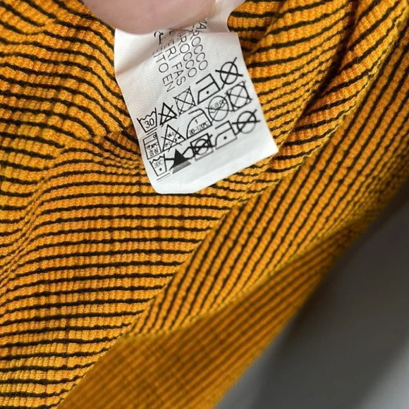 ZARA Ribbed Top Mustard Navy Ribbed Stretch Long Sleeve Textured Crew S - Picture 9 of 11